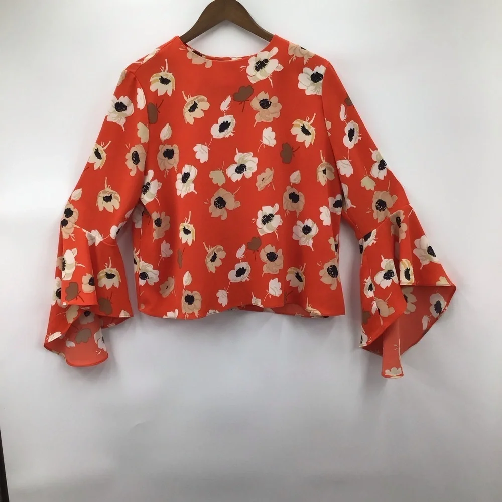 Carmen Marc Valvo Orange Floral Blouse - Picture 2 of 9